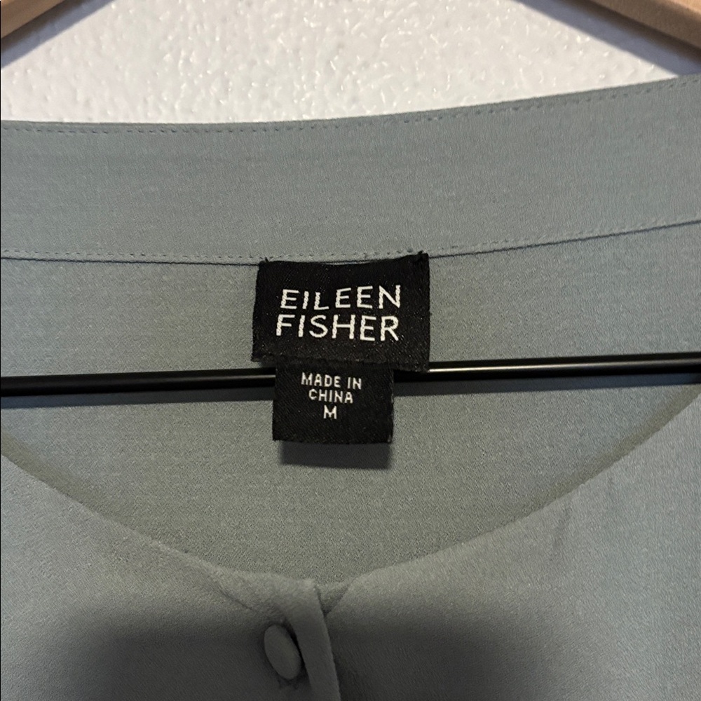 Eileen Fisher Dusty Light Blue Button-Down 100% Silk Cardigan Lightweight Medium - Picture 3 of 8